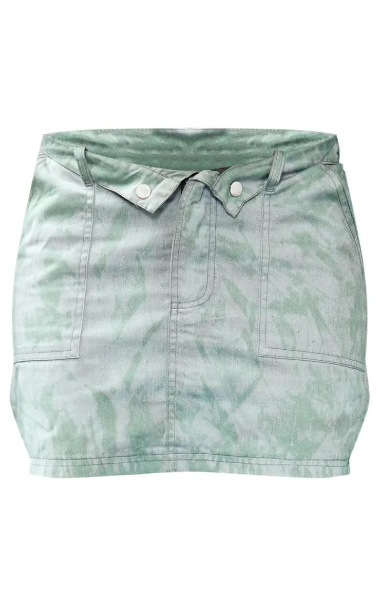 Hot PrettyLittleThing Vintage Wash Twill Fold Over Waistband Mini Skirt Khaki