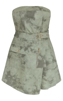 Washed Cargo Pleated Wrap Belted Bodycon Dress-PrettyLittleThing Online