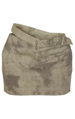 Outlet PrettyLittleThing Washed Twill Asymmetric Strap Micro Mini Skirt Khaki