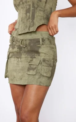 New PrettyLittleThing Washed Twill Cargo Micro Mini Skirt Khaki