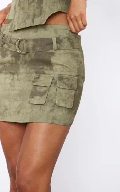 New PrettyLittleThing Washed Twill Cargo Micro Mini Skirt Khaki