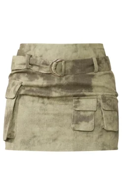 New PrettyLittleThing Washed Twill Cargo Micro Mini Skirt Khaki
