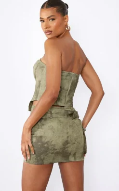 PrettyLittleThing Washed Twill Cargo Bandeau Corset Khaki