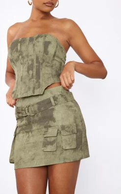 PrettyLittleThing Washed Twill Cargo Bandeau Corset Khaki
