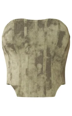 PrettyLittleThing Washed Twill Cargo Bandeau Corset Khaki