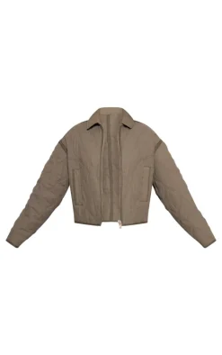 Khaki Wave Texture Zip Up Oversized Jacket