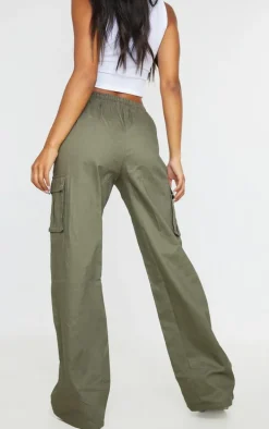 Khaki Wide Leg High Waisted Cargo Pants