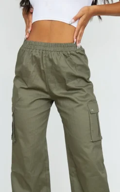 Khaki Wide Leg High Waisted Cargo Pants
