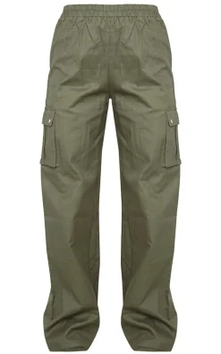 Khaki Wide Leg High Waisted Cargo Pants