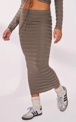 PrettyLittleThing Wide Rib Knit Maxi Skirt Khaki