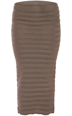 PrettyLittleThing Wide Rib Knit Maxi Skirt Khaki