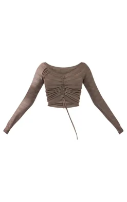 Clearance PrettyLittleThing Wide Rib Knit Ruched Front Top Khaki