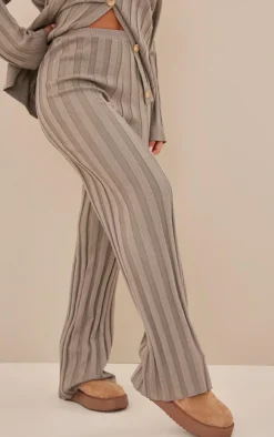 Outlet PrettyLittleThing Wide Rib Knitted Pants Khaki