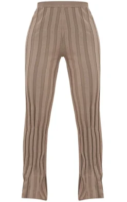 Outlet PrettyLittleThing Wide Rib Knitted Pants Khaki