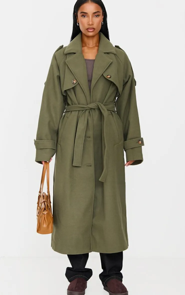 PrettyLittleThing Wool Coats*Wool Look Oversized Double Breasted Military Trim Coat