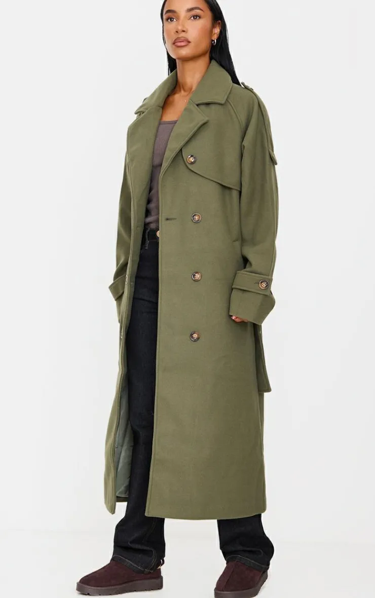 PrettyLittleThing Wool Coats*Wool Look Oversized Double Breasted Military Trim Coat