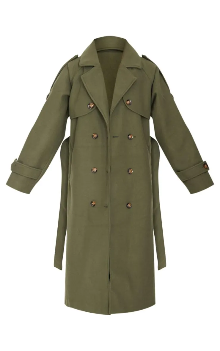 PrettyLittleThing Wool Coats*Wool Look Oversized Double Breasted Military Trim Coat