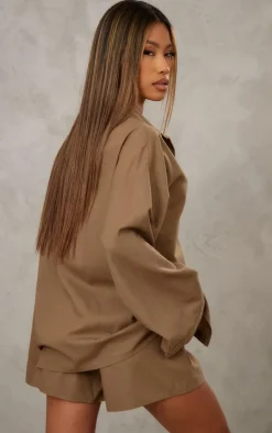 Clearance PrettyLittleThing Woven Balloon Sleeve Oversized Shirt Khaki