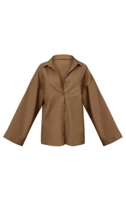 Clearance PrettyLittleThing Woven Balloon Sleeve Oversized Shirt Khaki