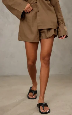 Outlet PrettyLittleThing Woven Elastic Waist Floaty Shorts Khaki