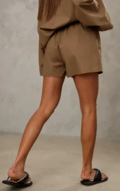 Outlet PrettyLittleThing Woven Elastic Waist Floaty Shorts Khaki
