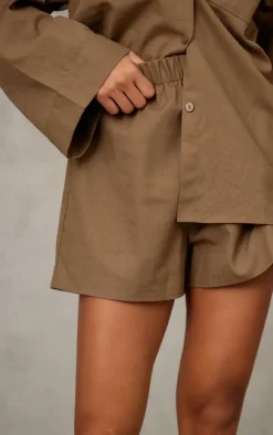 Outlet PrettyLittleThing Woven Elastic Waist Floaty Shorts Khaki