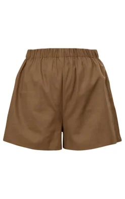Outlet PrettyLittleThing Woven Elastic Waist Floaty Shorts Khaki