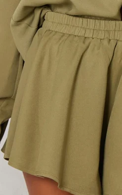 Hot PrettyLittleThing Woven Floaty Shorts Khaki
