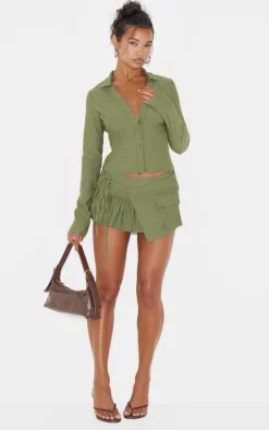 New PrettyLittleThing Woven Frill Detail Cargo Skort Khaki