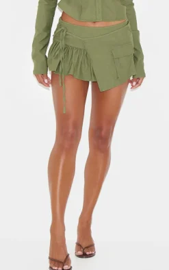 New PrettyLittleThing Woven Frill Detail Cargo Skort Khaki