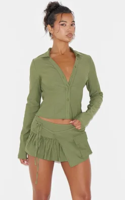 New PrettyLittleThing Woven Frill Detail Cargo Skort Khaki