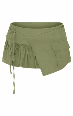 New PrettyLittleThing Woven Frill Detail Cargo Skort Khaki