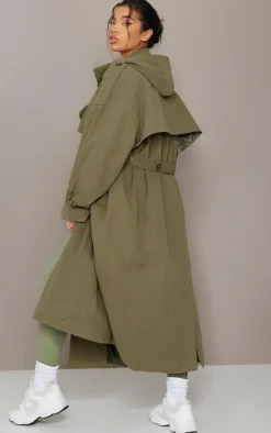 PrettyLittleThing Trench Coats*Woven Hooded Oversized Trench Coat