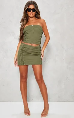 PrettyLittleThing Woven Lace Up Detail Mini Skirt Khaki
