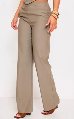 Hot PrettyLittleThing Woven Low Rise Straight Leg Pants Khaki