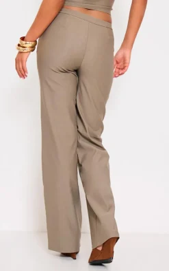 Hot PrettyLittleThing Woven Low Rise Straight Leg Pants Khaki