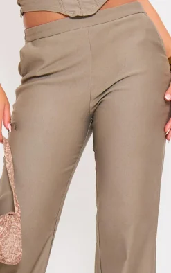 Hot PrettyLittleThing Woven Low Rise Straight Leg Pants Khaki