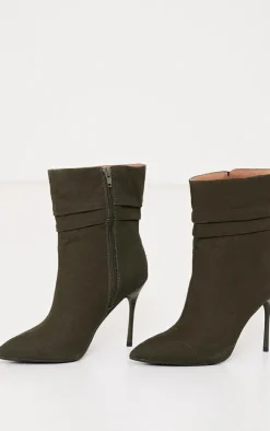 PrettyLittleThing High Heels*Woven Point Toe Ruched High Heeled Ankle Boots