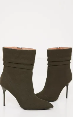 PrettyLittleThing High Heels*Woven Point Toe Ruched High Heeled Ankle Boots