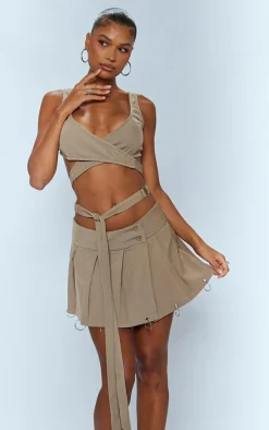 Discount PrettyLittleThing Woven Ring Detail Strappy Bralet Khaki