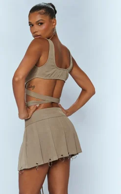 Discount PrettyLittleThing Woven Ring Detail Strappy Bralet Khaki