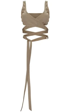Discount PrettyLittleThing Woven Ring Detail Strappy Bralet Khaki
