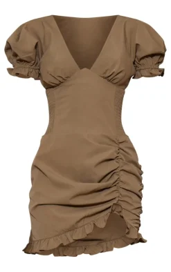 Woven Shirred Ruched Frill Bodycon Dress-PrettyLittleThing Best