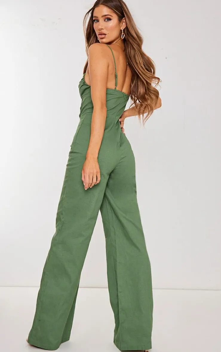 Woven V Bar Corset Detail Wide Leg Jumpsuit-PrettyLittleThing Hot