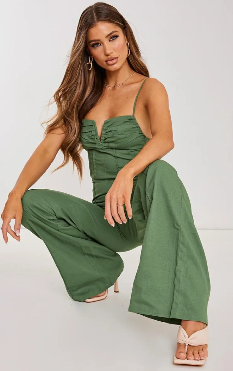 Woven V Bar Corset Detail Wide Leg Jumpsuit-PrettyLittleThing Hot