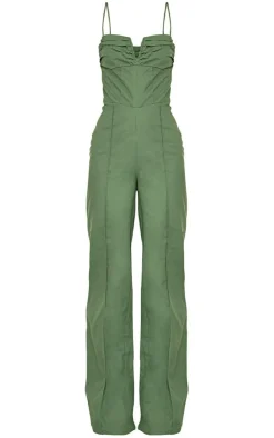 Woven V Bar Corset Detail Wide Leg Jumpsuit-PrettyLittleThing Hot