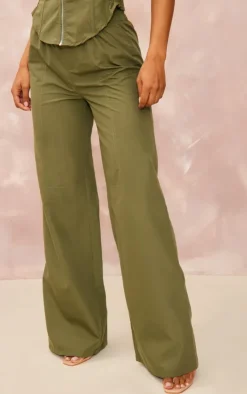 Online PrettyLittleThing Woven Wide Leg Cargo Pants Khaki