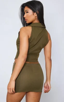 Sale PrettyLittleThing Woven Zip Up Cargo Mini Skirt Khaki