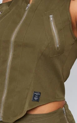 Sale PrettyLittleThing Woven Zip Up Cargo Mini Skirt Khaki