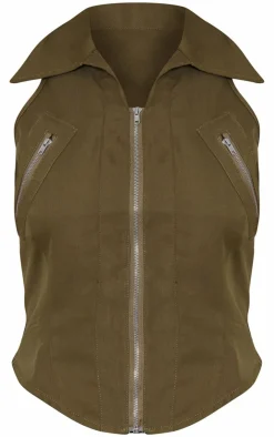 Sale PrettyLittleThing Woven Zip Up Cargo Mini Skirt Khaki